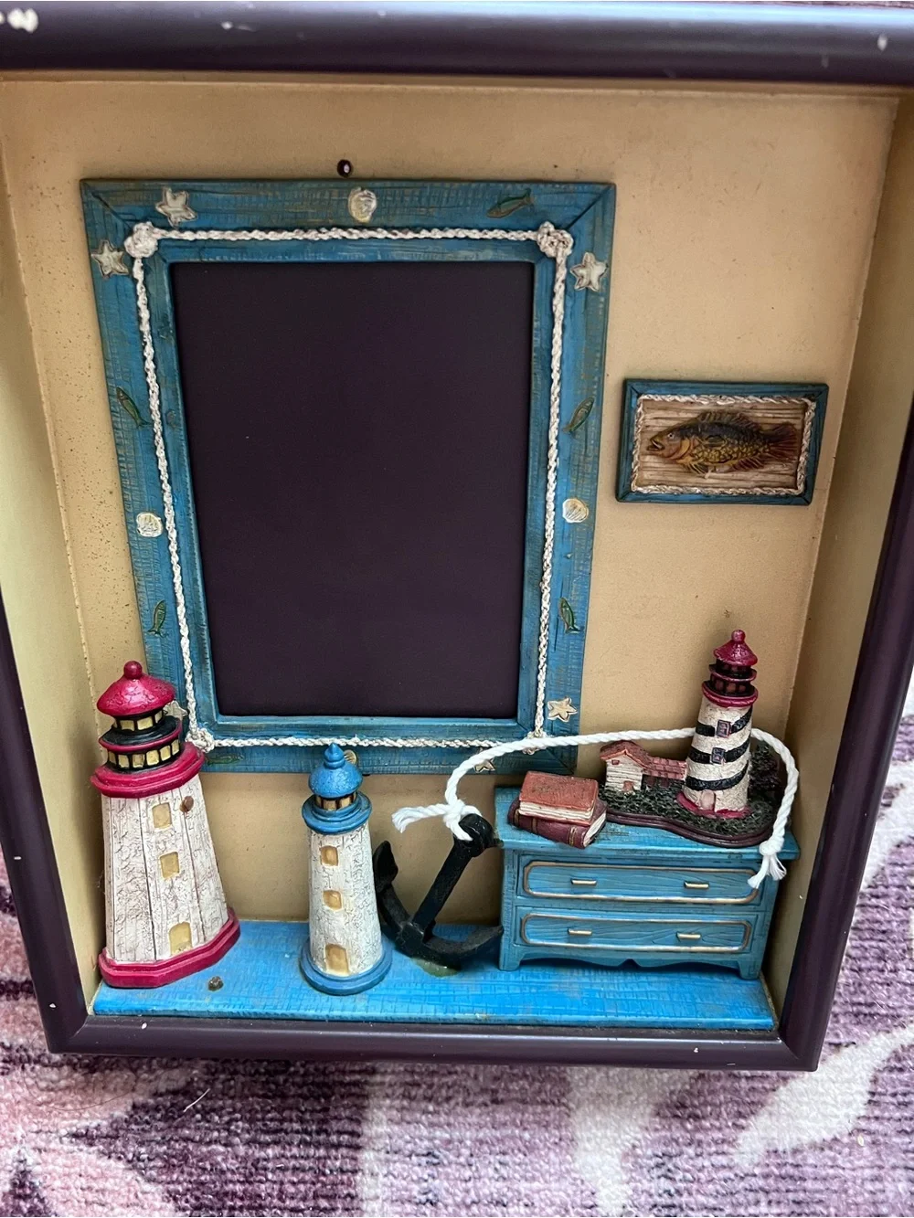 Nautical Lighthouse 3D Shadow Box Wall Decor in Blue and Cream Picture Frame